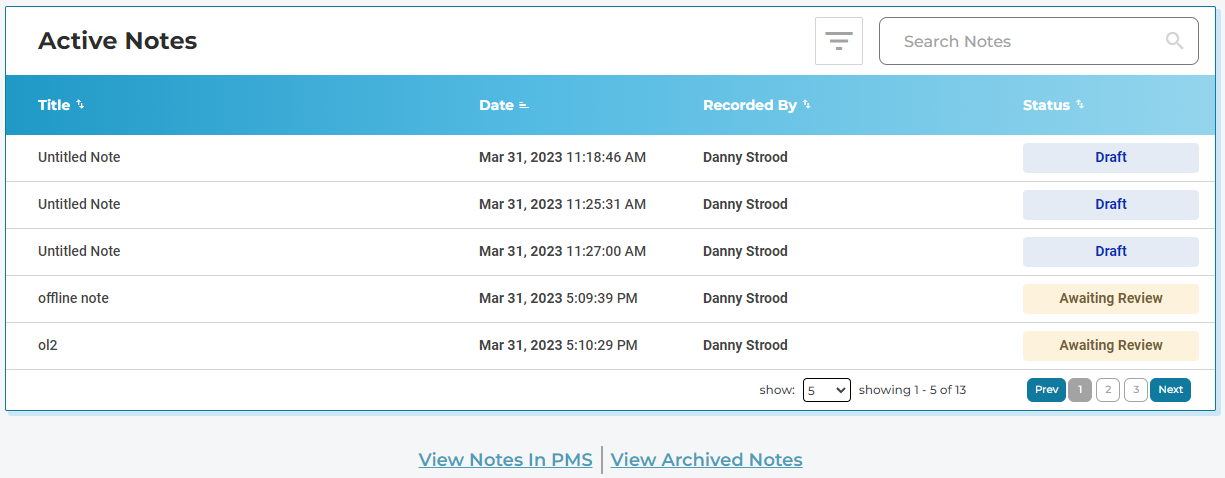 Access and Management of your Notes